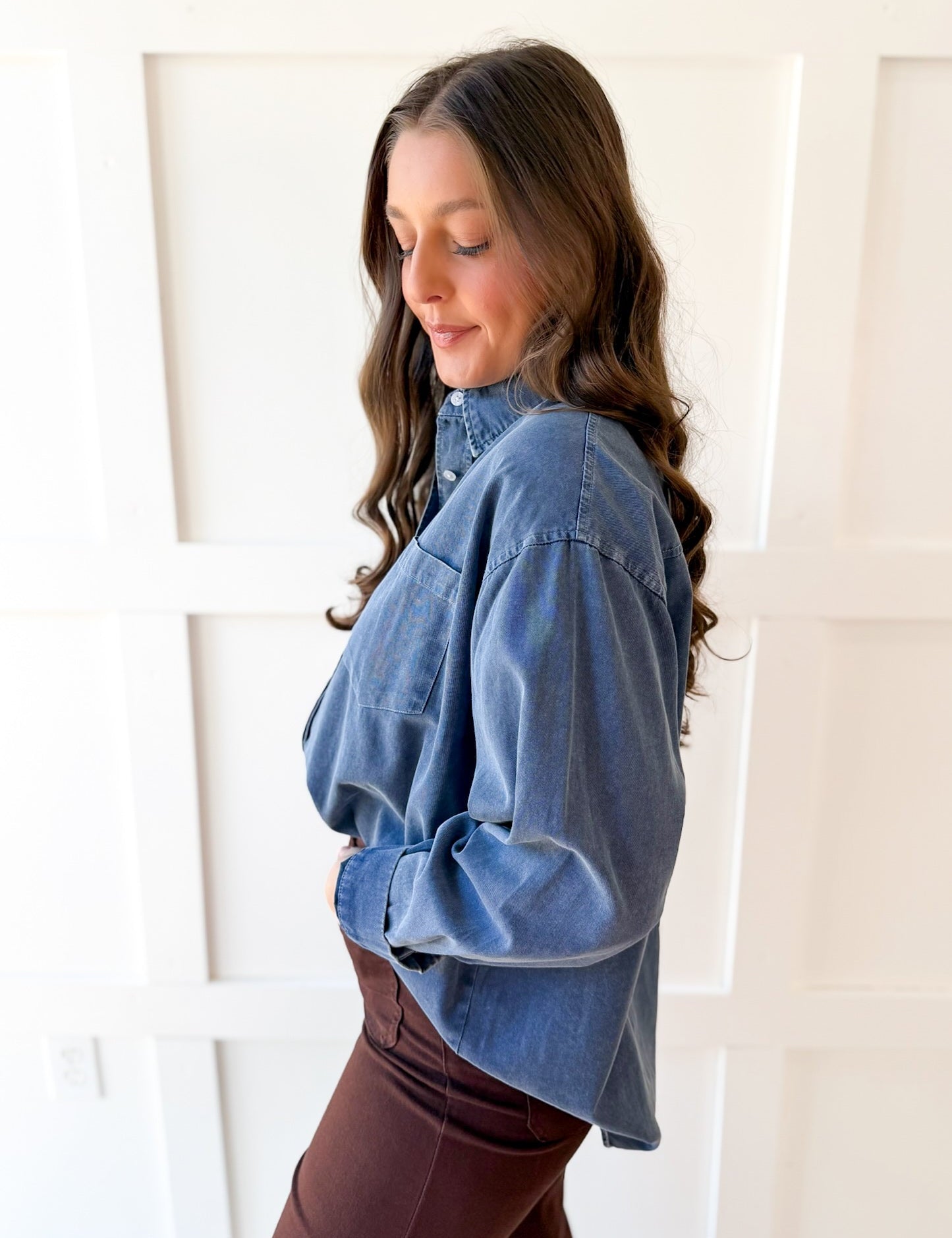 Pigment Wash Oversized Shirt - Blue