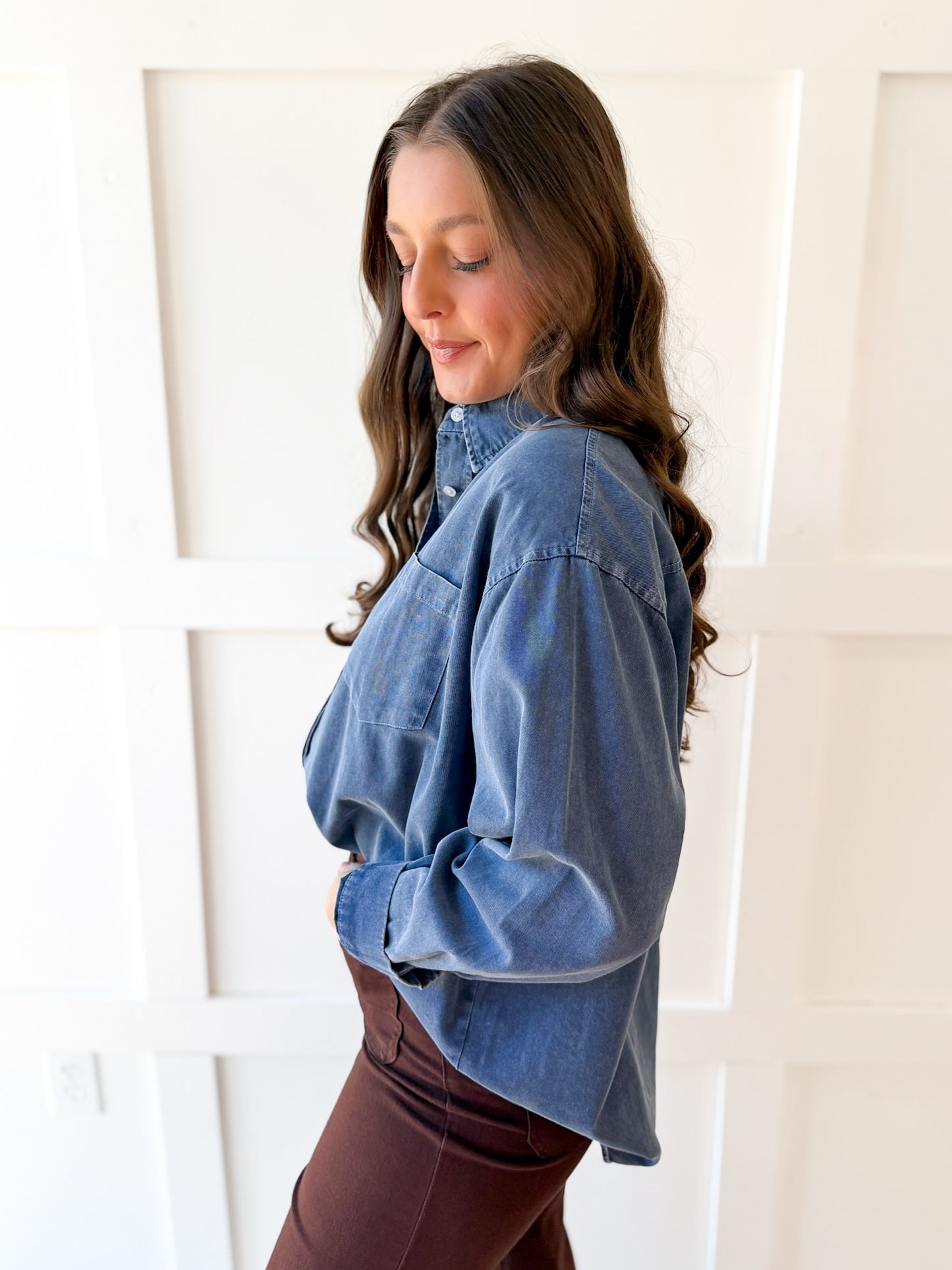 Pigment Wash Oversized Shirt - Blue