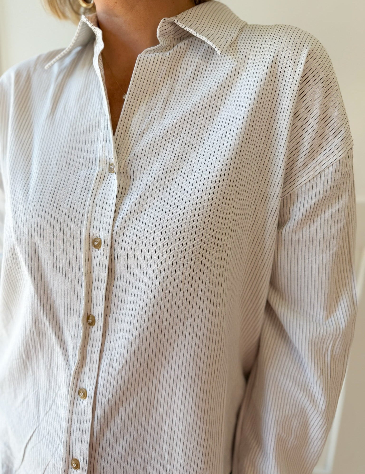 Pin Stripe Button Boyfriend Shirt