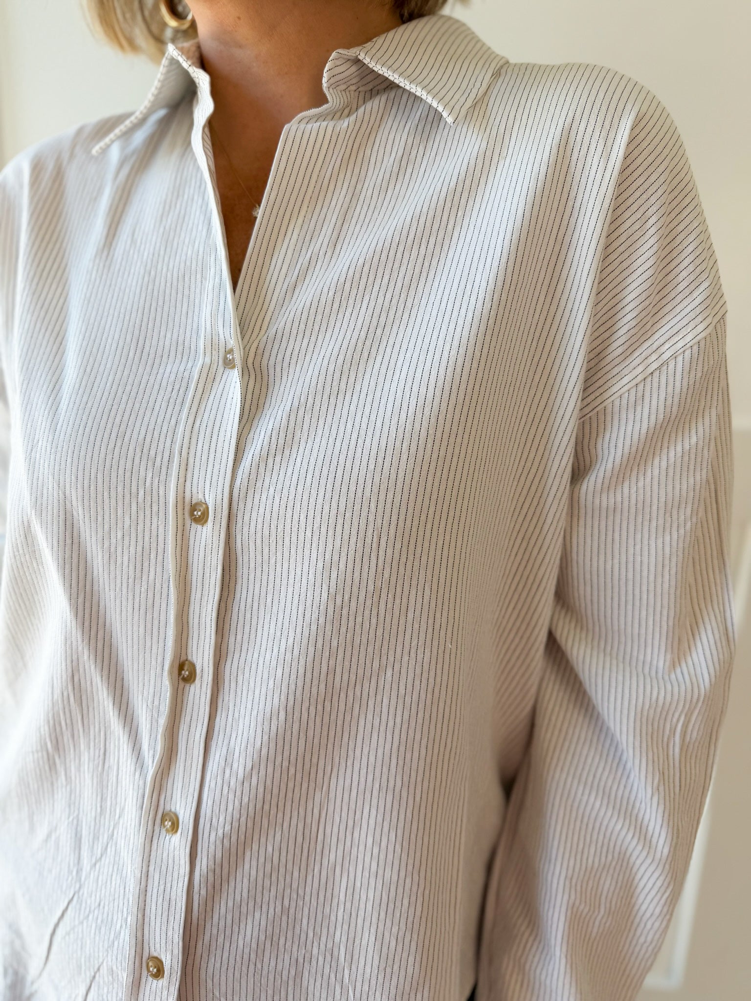 Pin Stripe Button Boyfriend Shirt