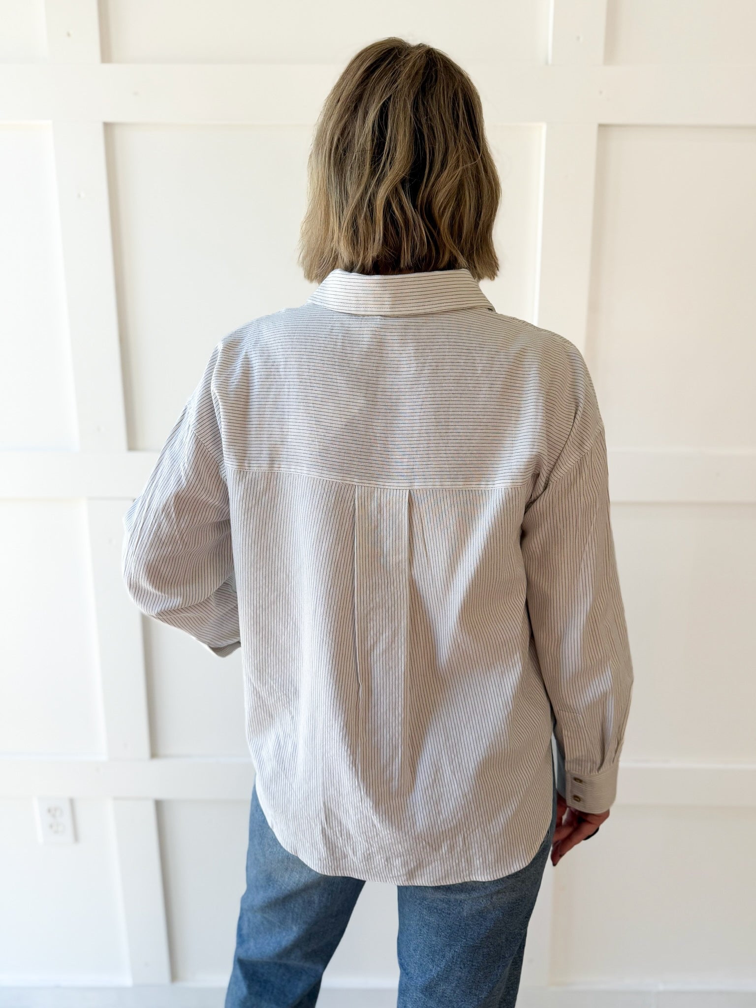 Pin Stripe Button Boyfriend Shirt