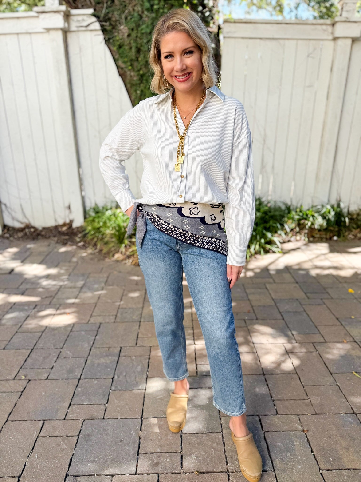 Pin Stripe Button Boyfriend Shirt