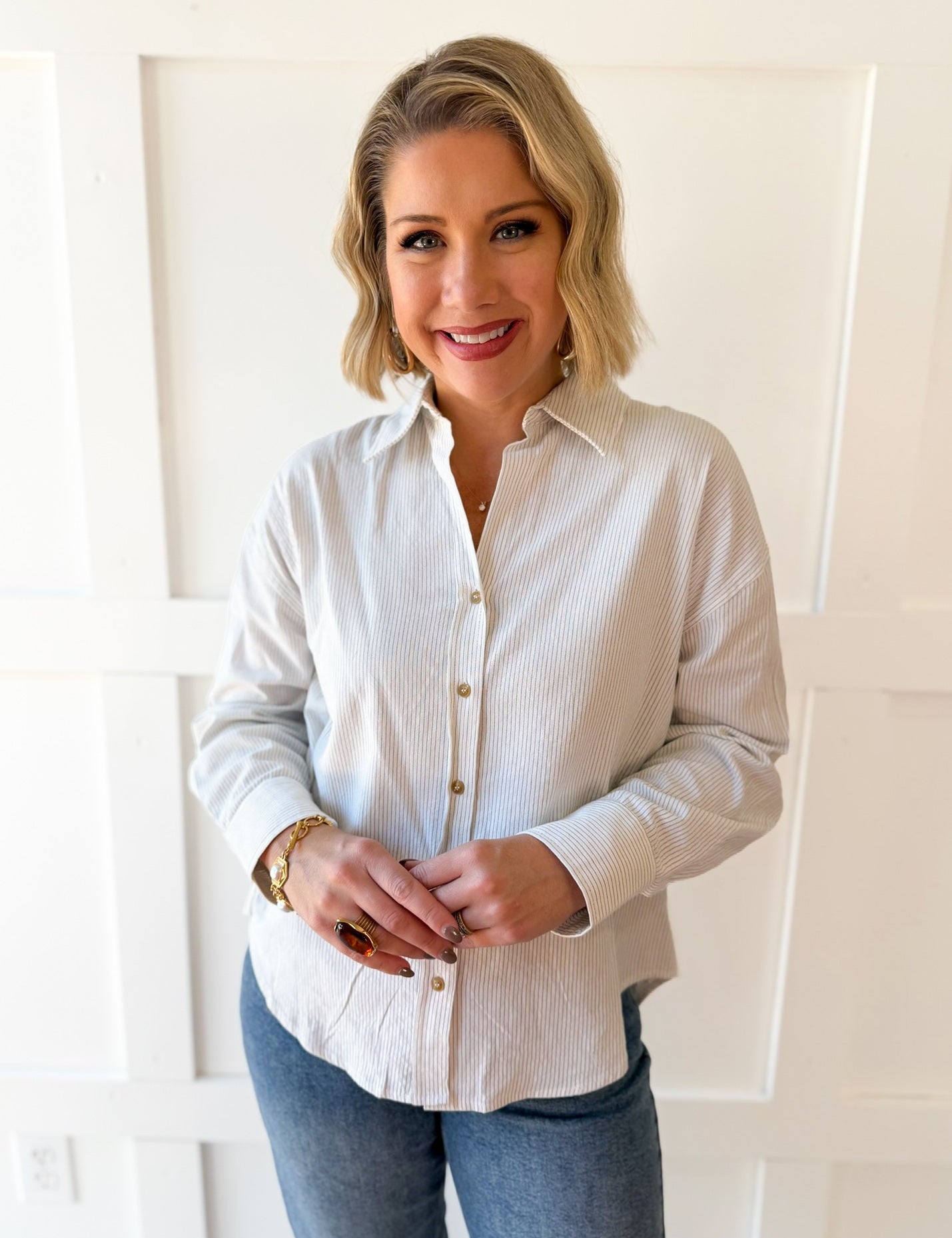 Pin Stripe Button Boyfriend Shirt