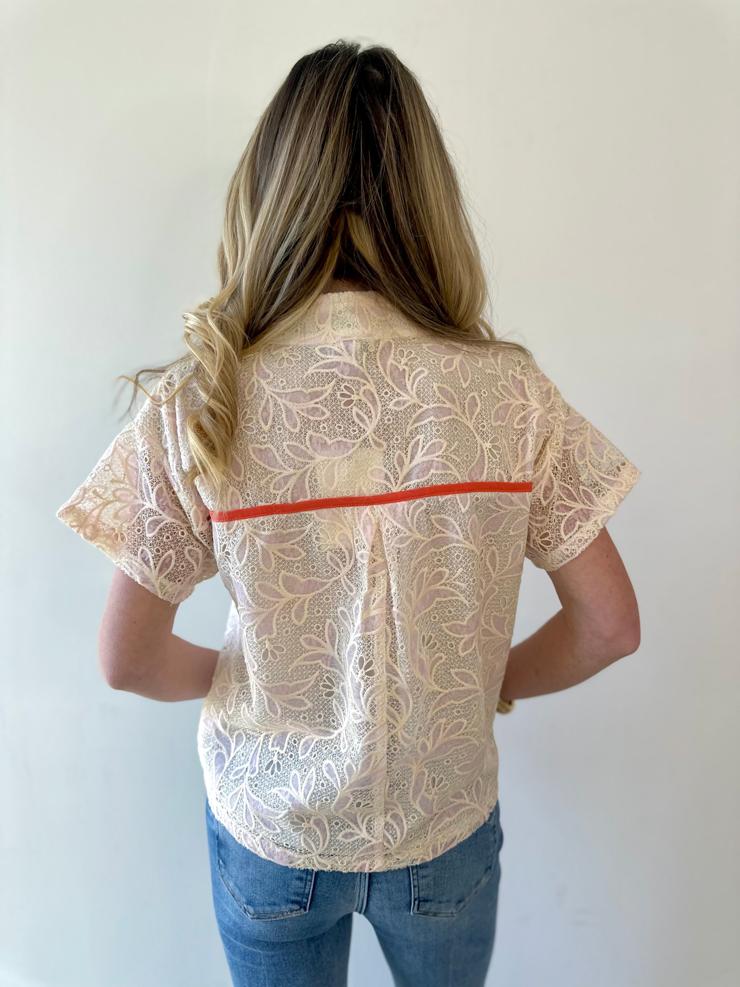 Pink Contrast Embroidered Top