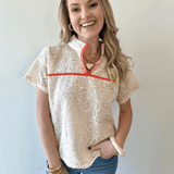 Pink Contrast Embroidered Top