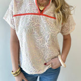 Pink Contrast Embroidered Top