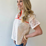 Pink Contrast Embroidered Top