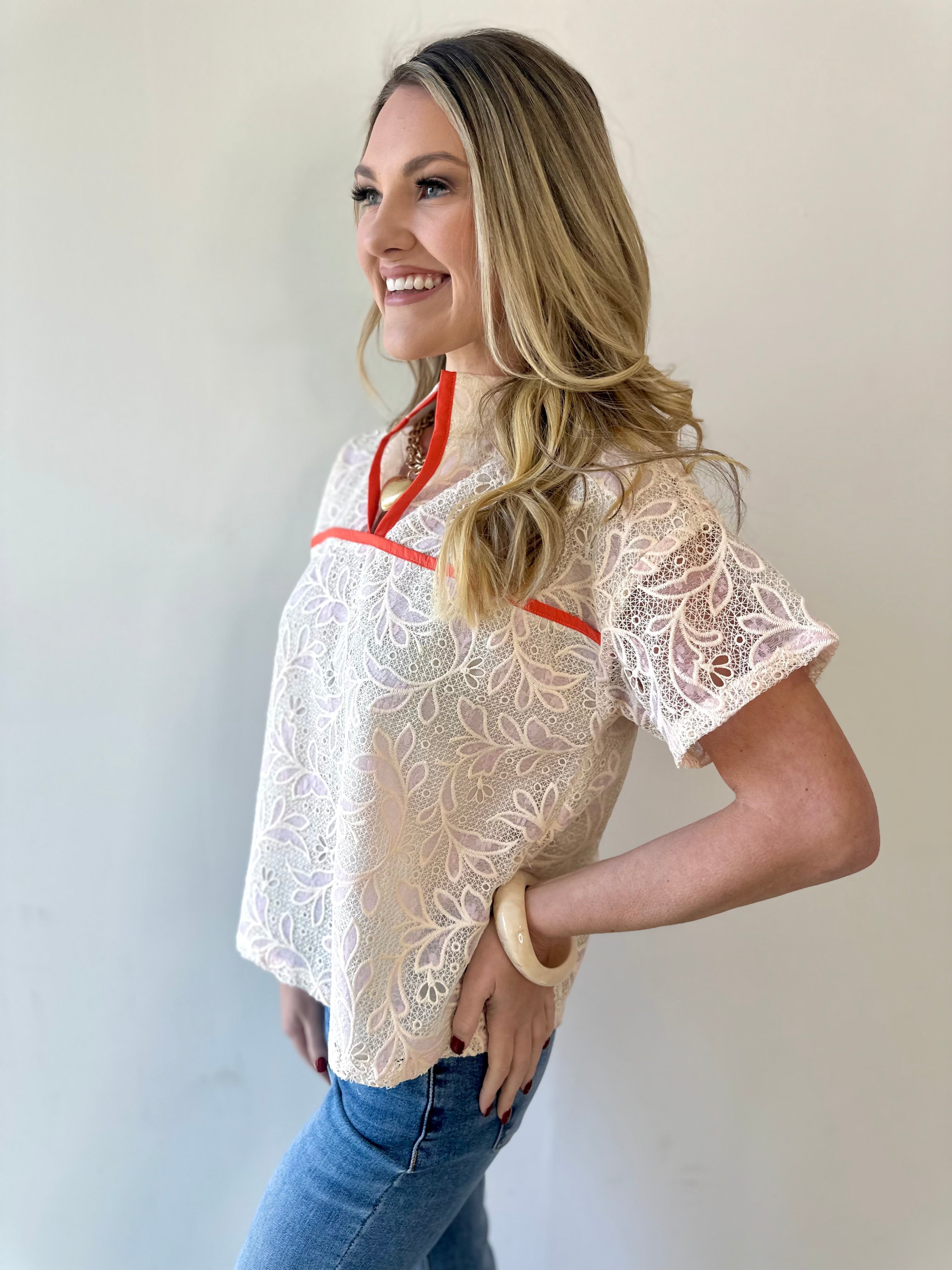 Pink Contrast Embroidered Top