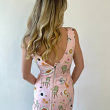 Pink Denim Print Sleeveless Dress