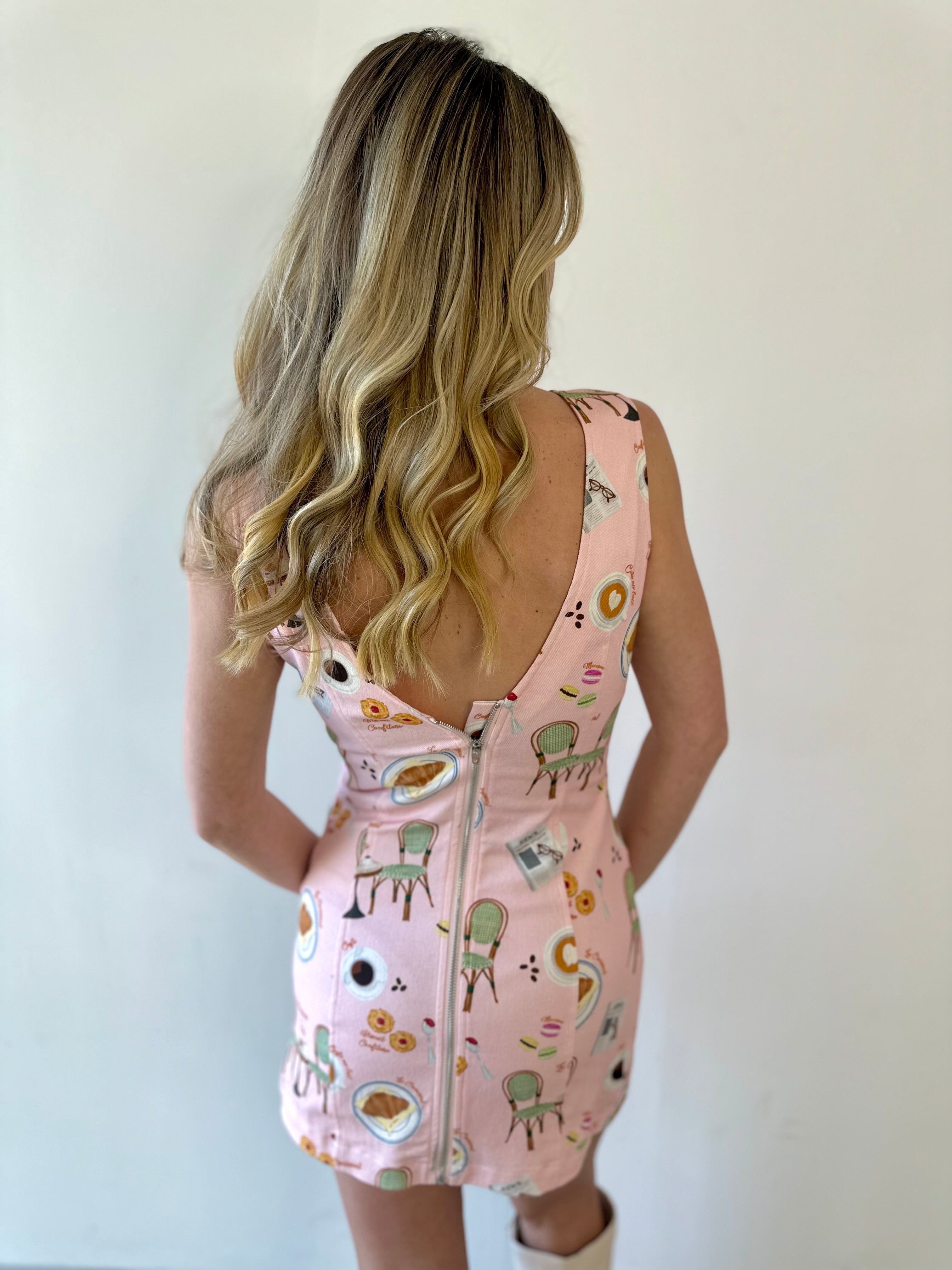 Pink Denim Print Sleeveless Dress