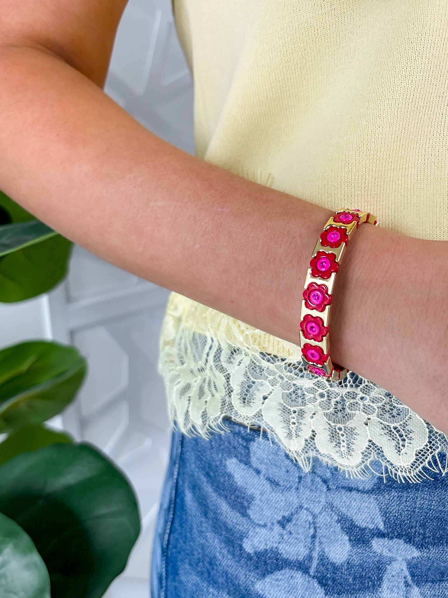 Pink Flower Stretch Bracelet