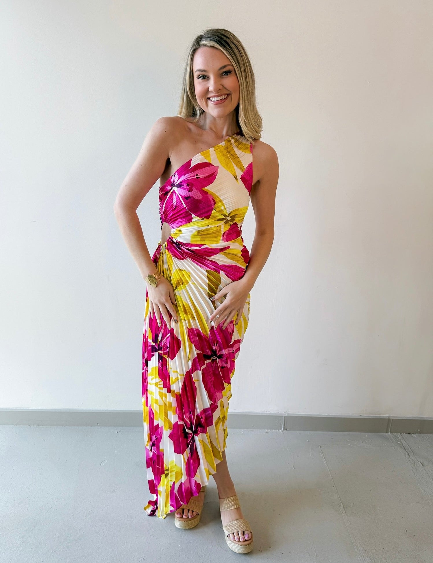Pink Honey Suckle One Shoulder Dress