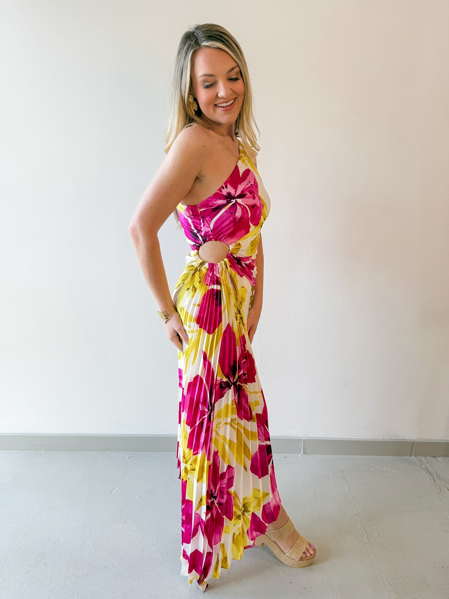 Pink Honey Suckle One Shoulder Dress