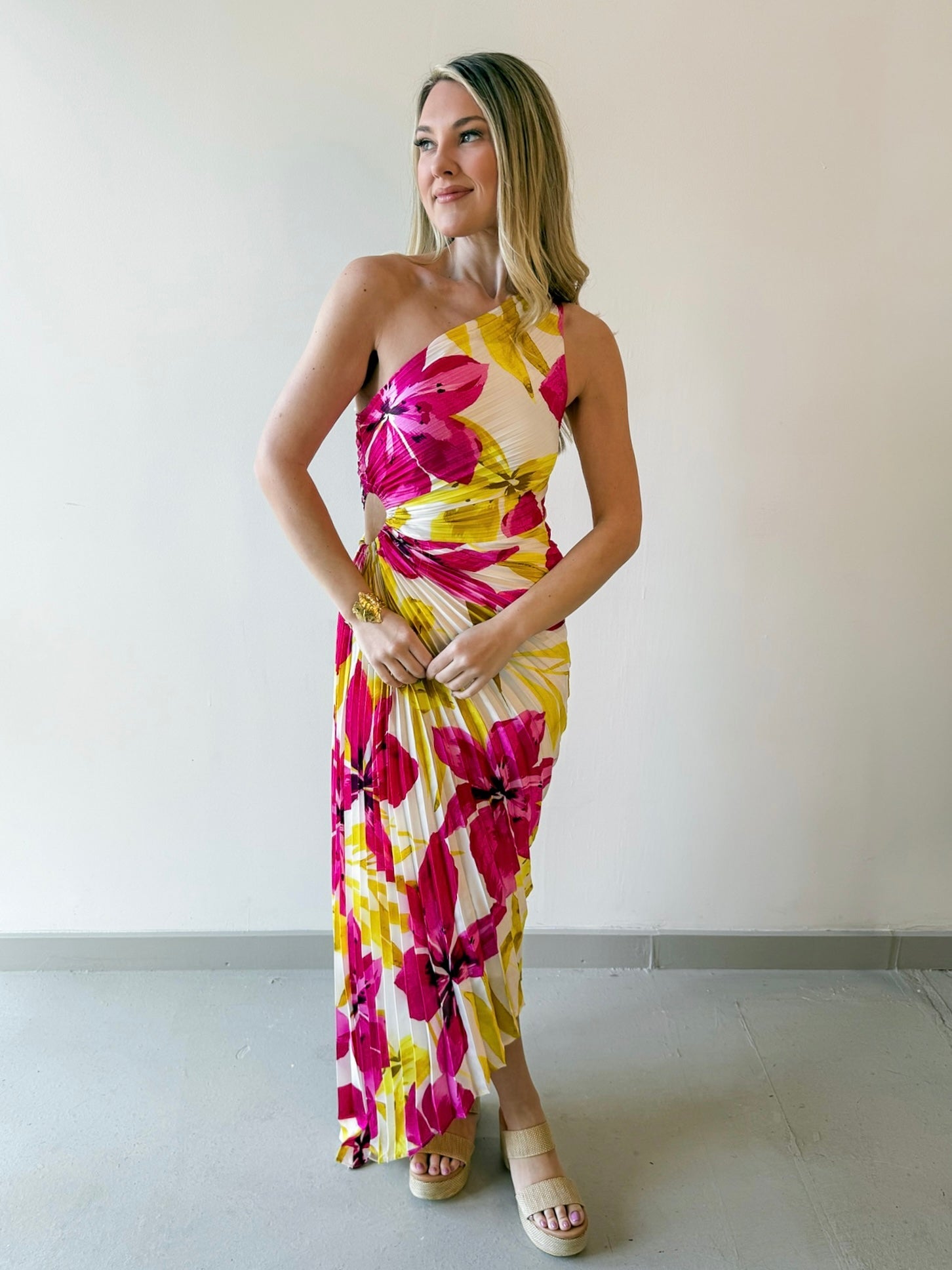 Pink Honey Suckle One Shoulder Dress