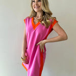 Pink & Orange Trim Shift Dress