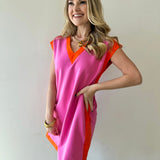 Pink & Orange Trim Shift Dress