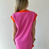 Pink & Orange Trim Shift Dress