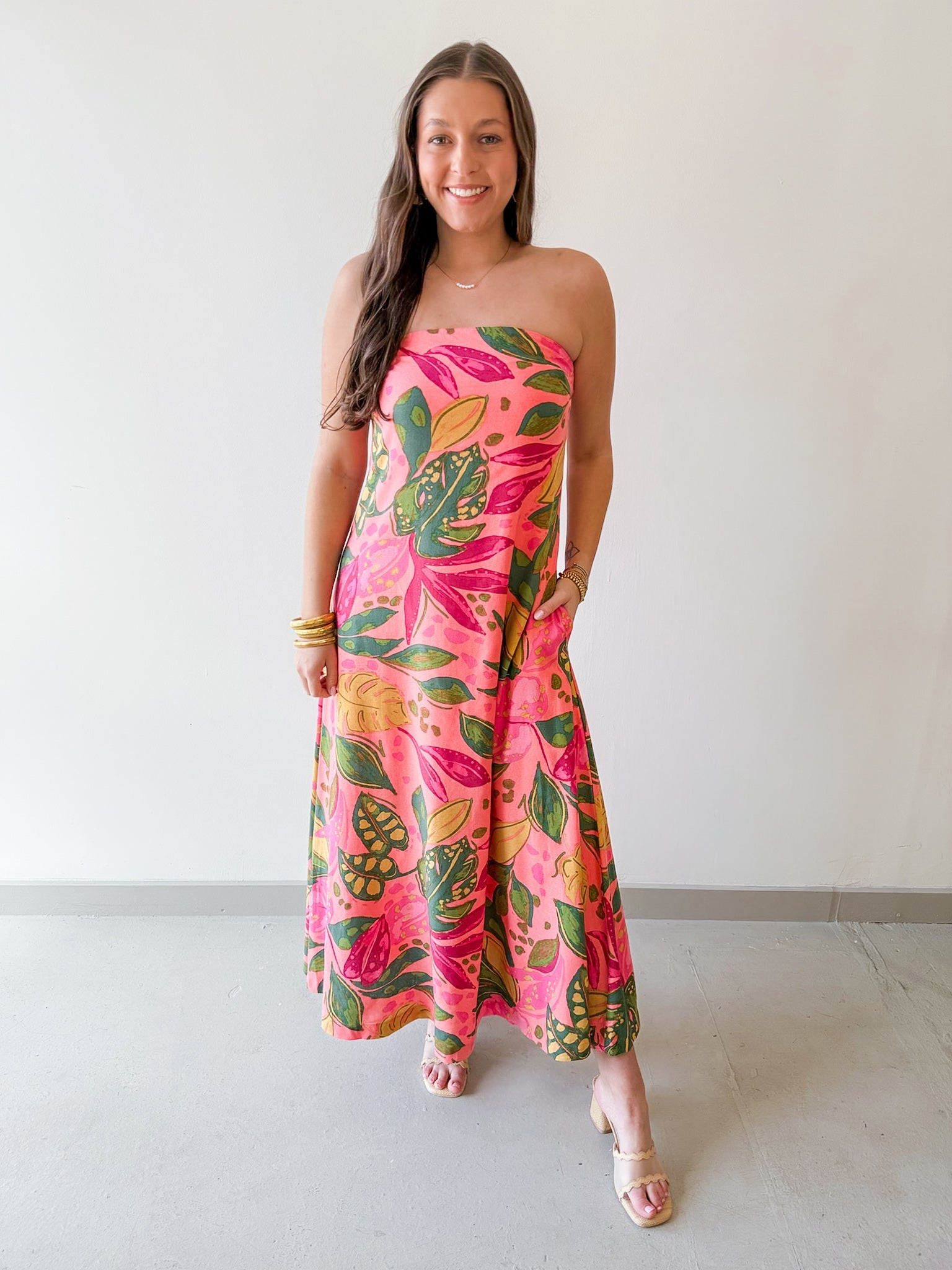 Pink Rio Strapless Maxi Dress