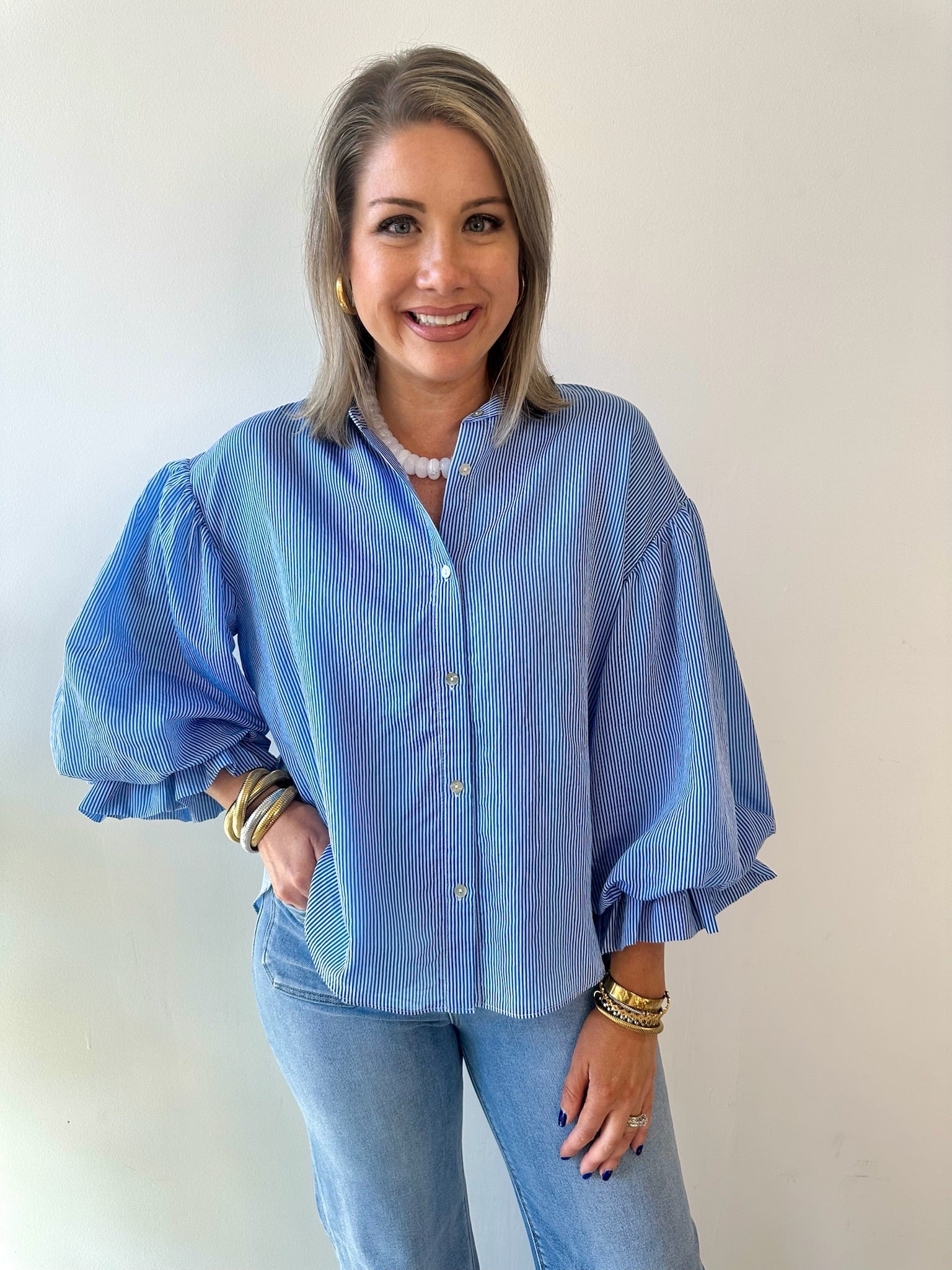 Pinstripe Voluminous Bubble Top