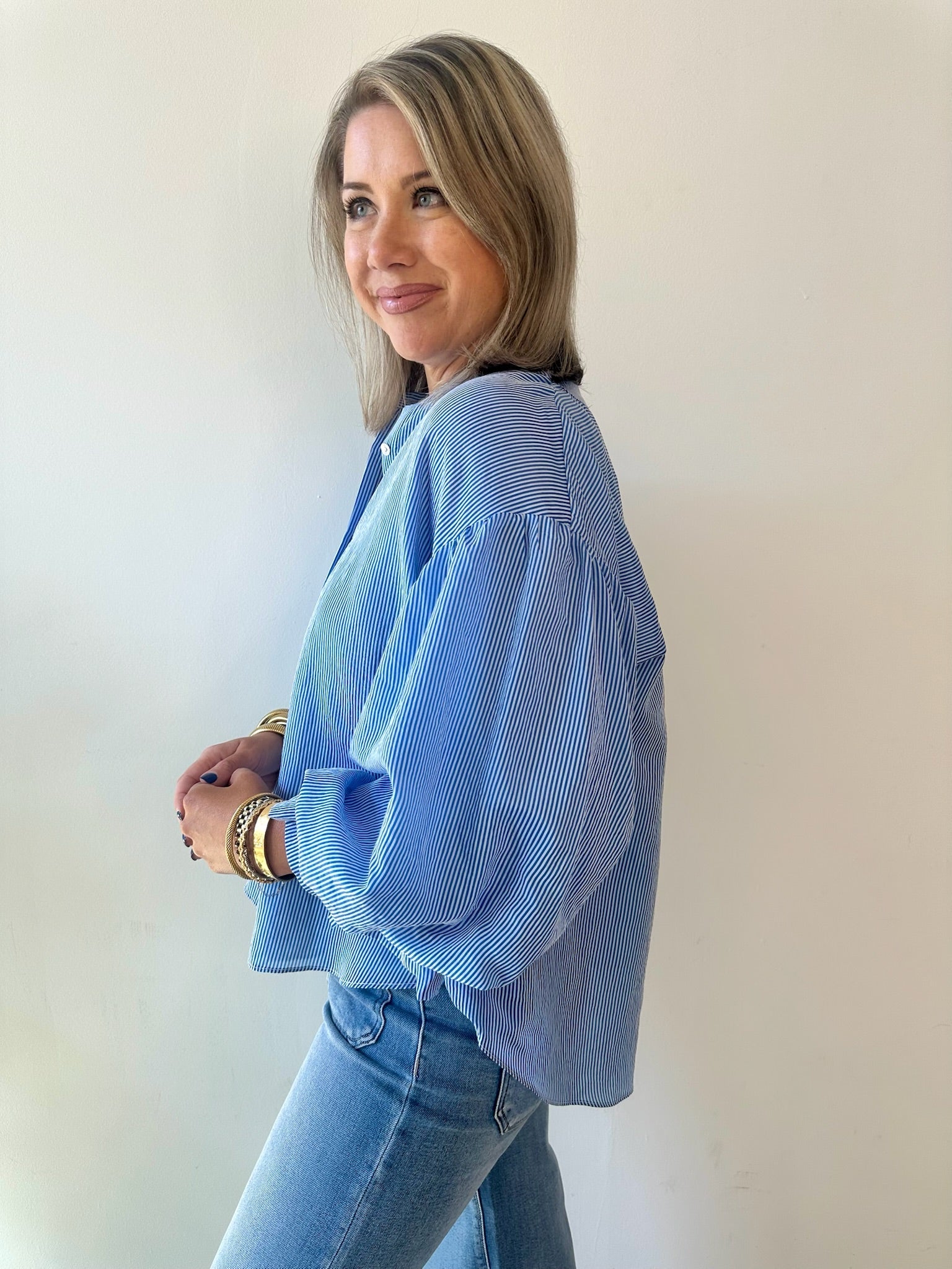 Pinstripe Voluminous Bubble Top