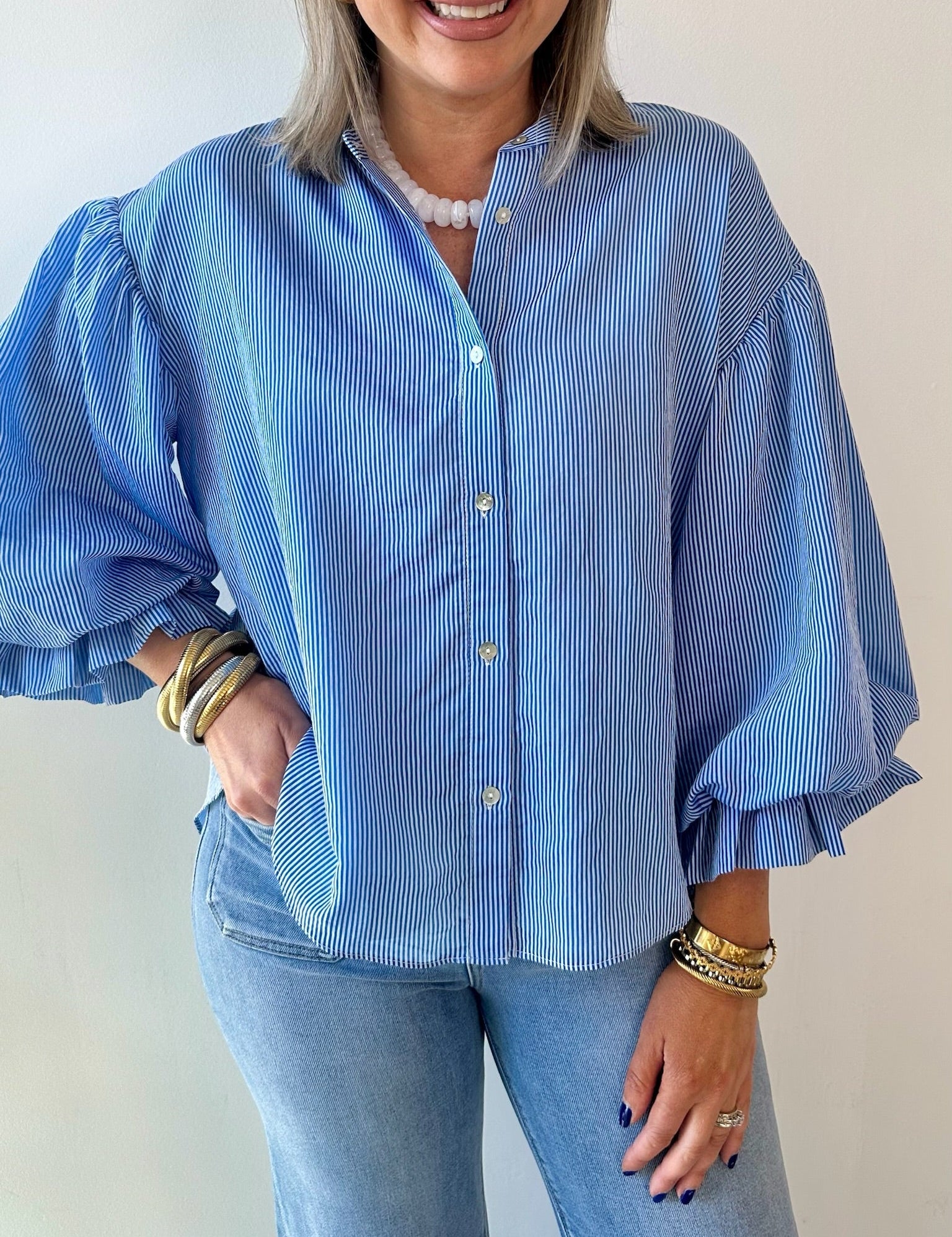 Pinstripe Voluminous Bubble Top