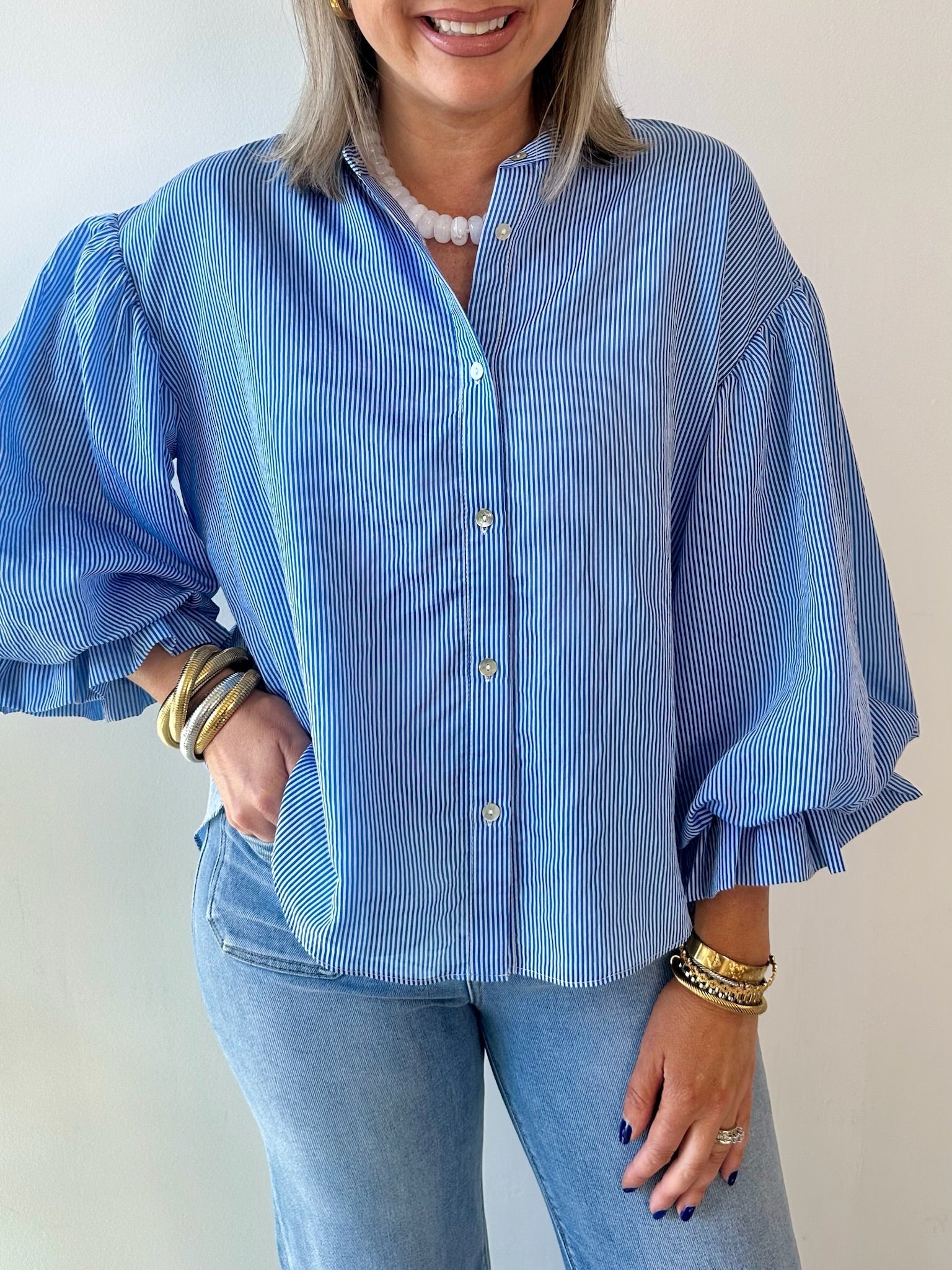 Pinstripe Voluminous Bubble Top