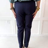 Pintuck Easy Pull Pants - Navy
