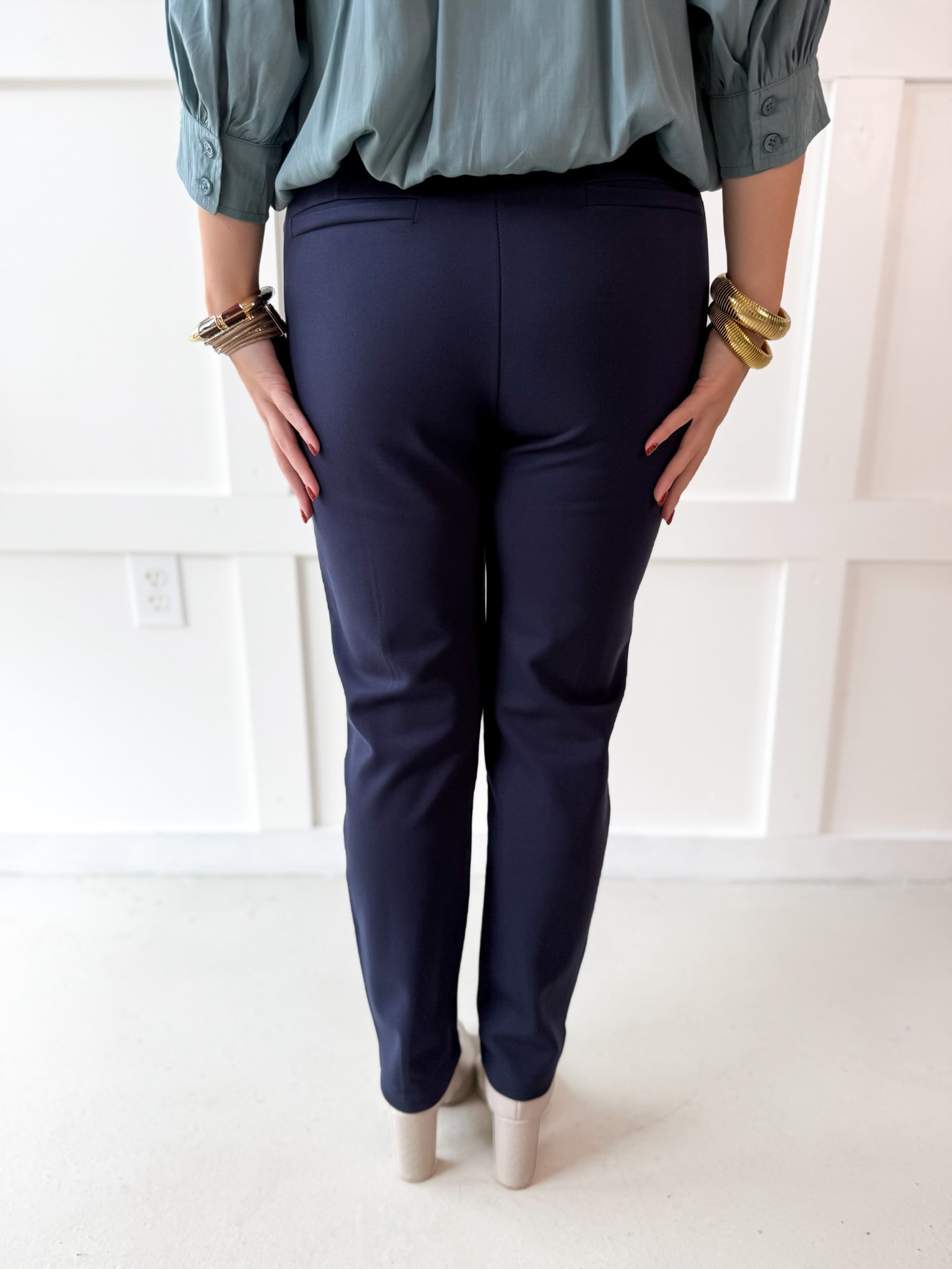 Pintuck Easy Pull Pants - Navy