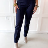 Pintuck Easy Pull Pants - Navy