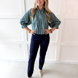 Pintuck Easy Pull Pants - Navy