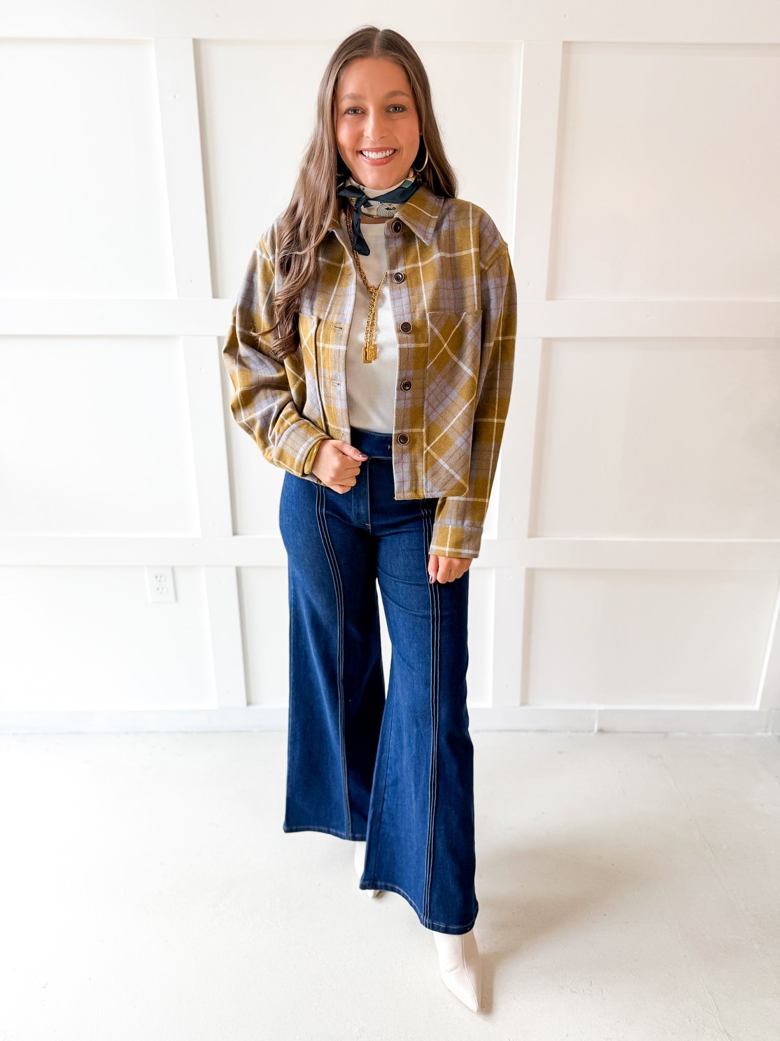 Plaid Button Jacket- Olive Plaid
