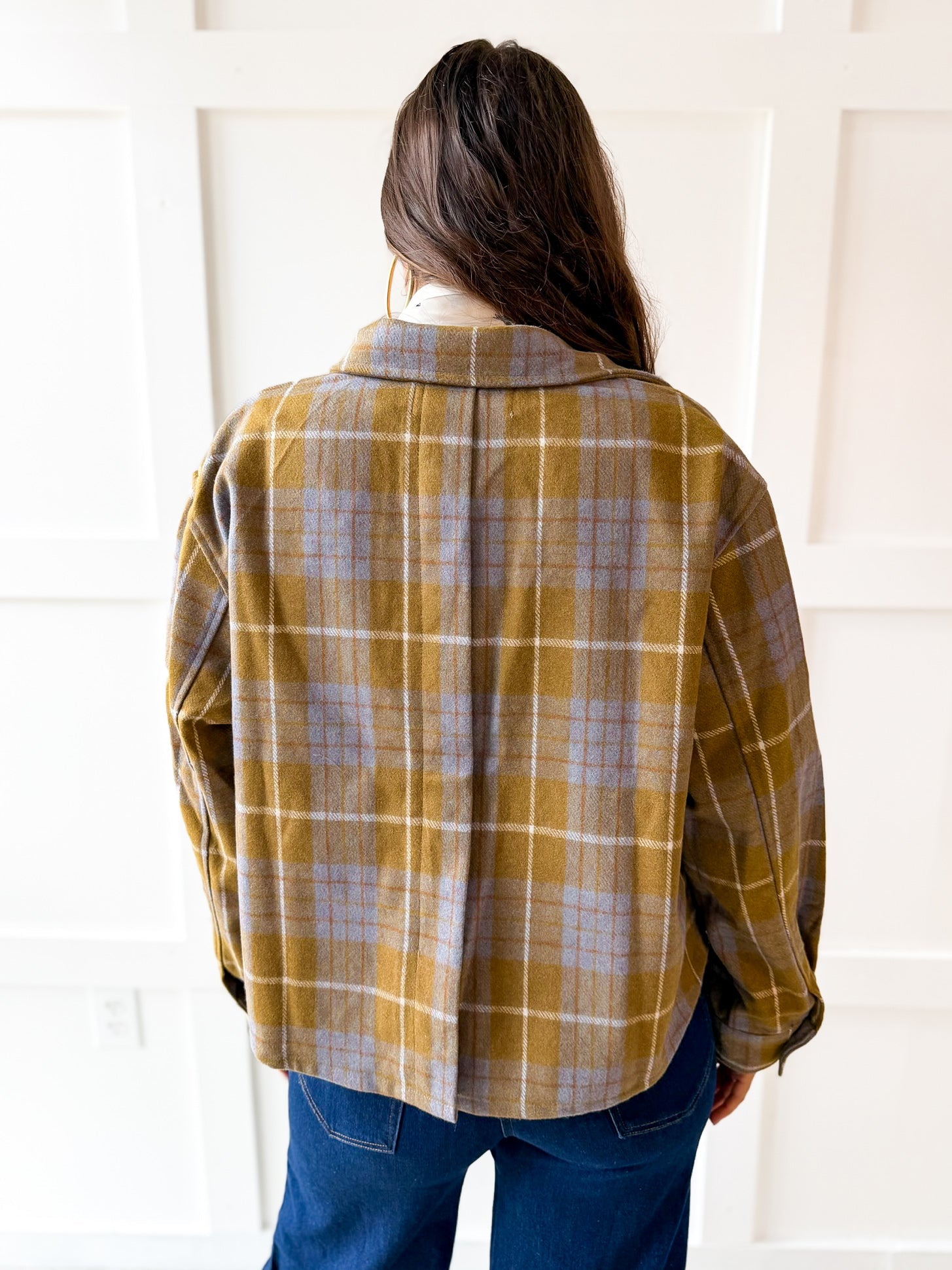 Plaid Button Jacket- Olive Plaid
