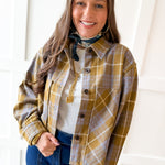 Plaid Button Jacket- Olive Plaid