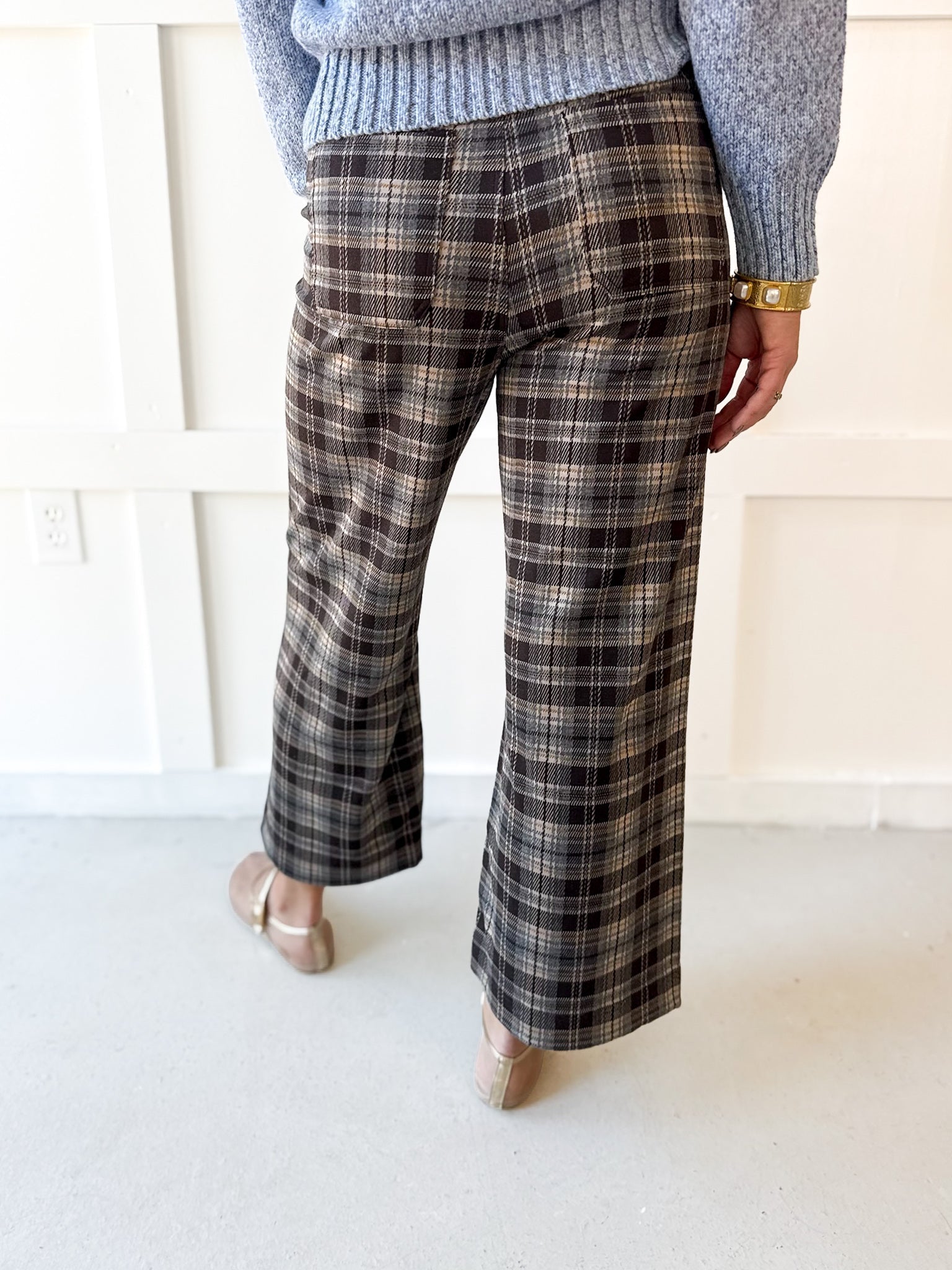 Plaid High Rise Patch Pants - Coco