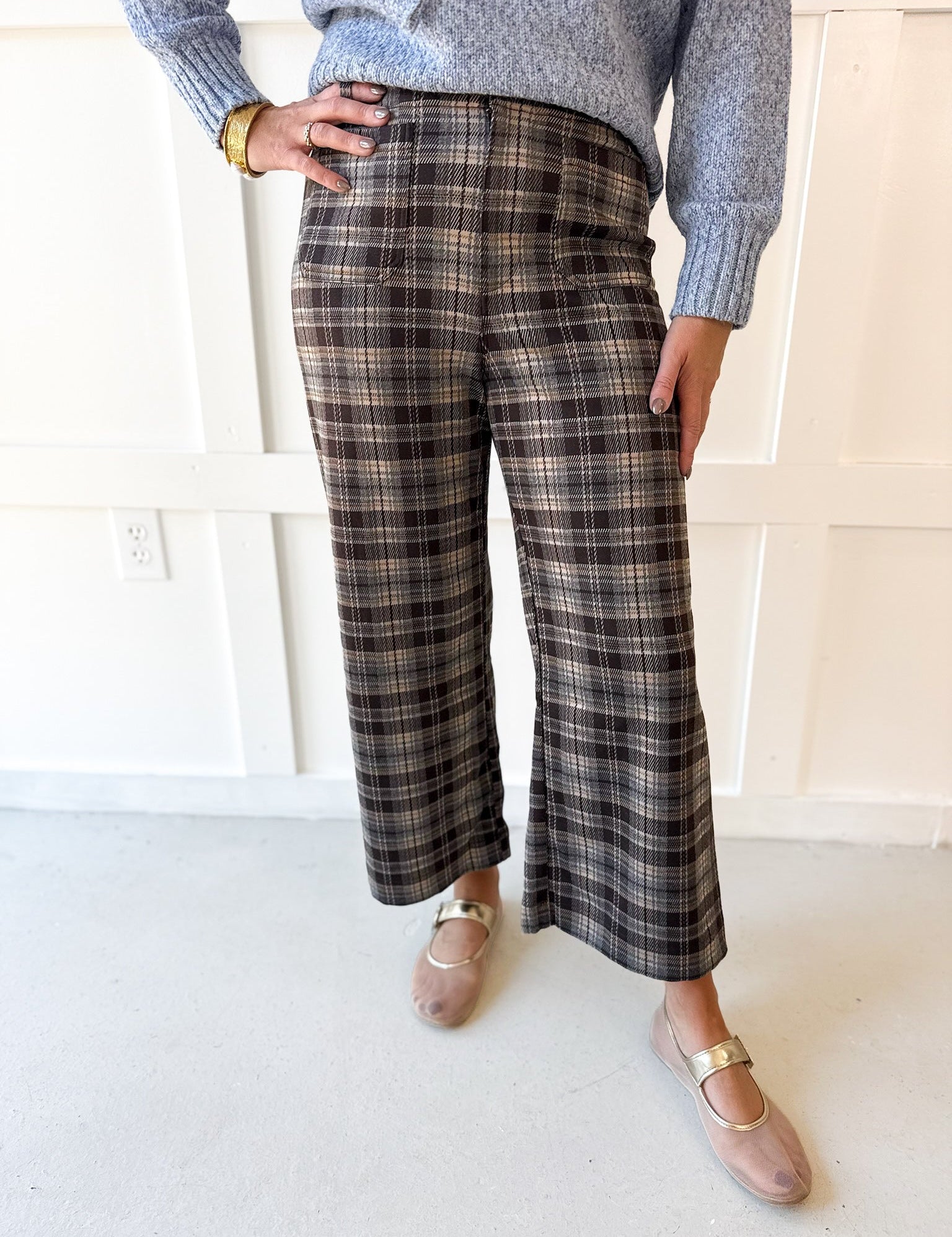 Plaid High Rise Patch Pants - Coco