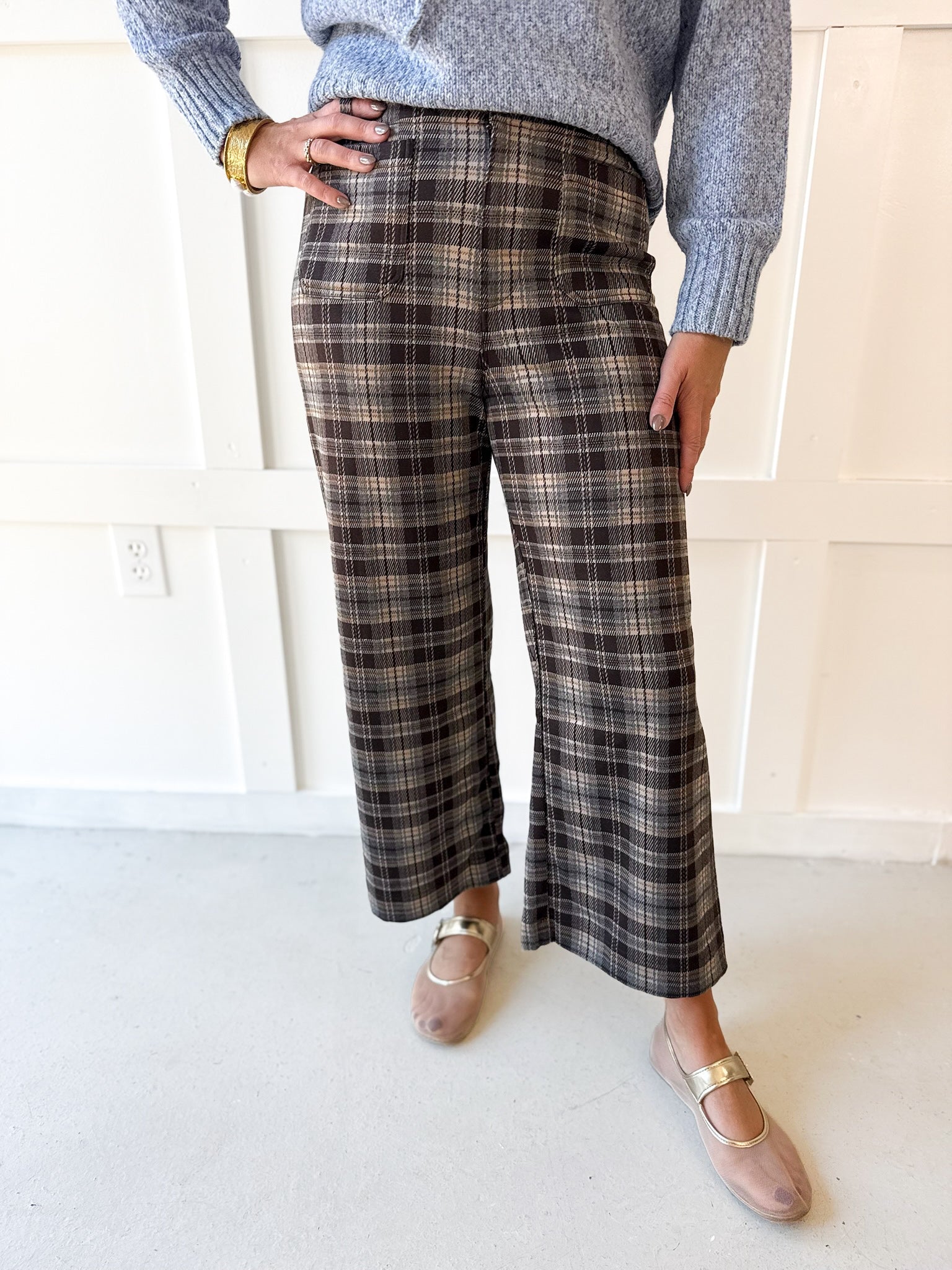Plaid High Rise Patch Pants - Coco