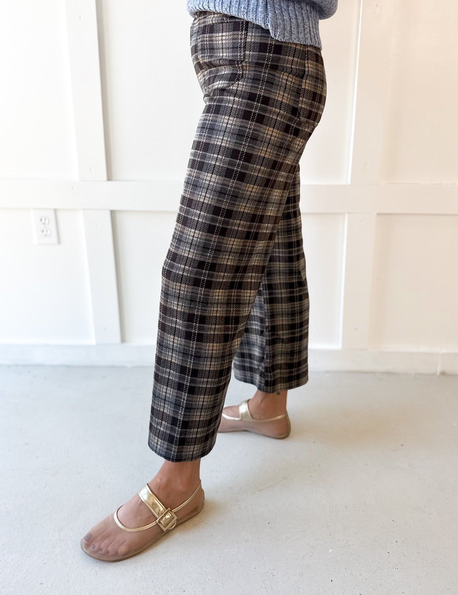 Plaid High Rise Patch Pants - Coco