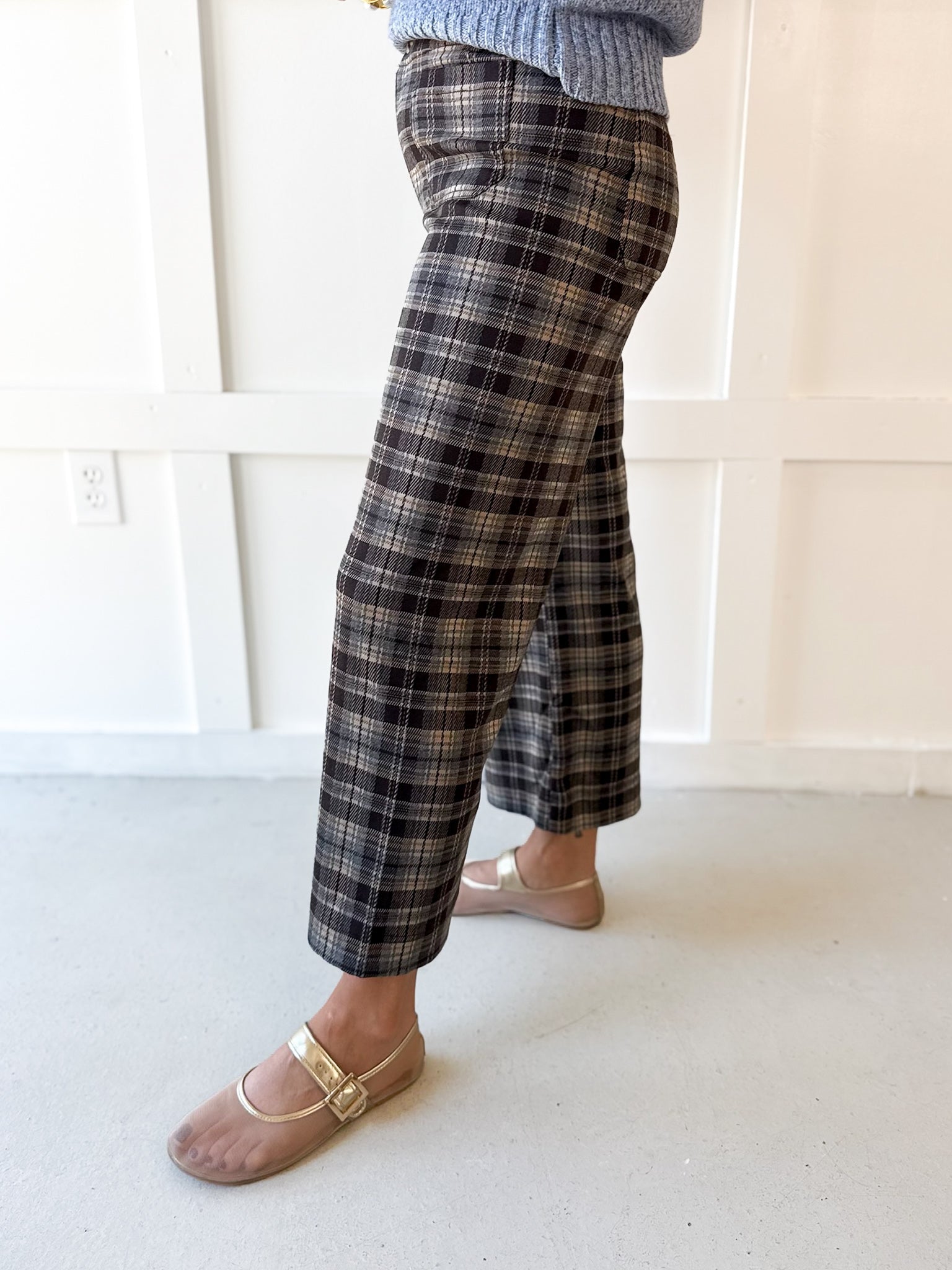 Plaid High Rise Patch Pants - Coco
