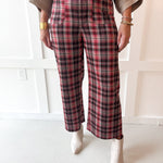 Plaid High Rise Patch Pants - Vintage Red