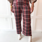 Plaid High Rise Patch Pants - Vintage Red
