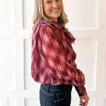 Plaid Print Wrap Top - Merlot