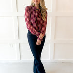 Plaid Print Wrap Top - Merlot