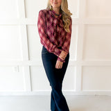 Plaid Print Wrap Top - Merlot