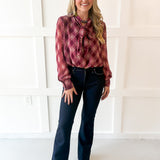 Plaid Print Wrap Top - Merlot