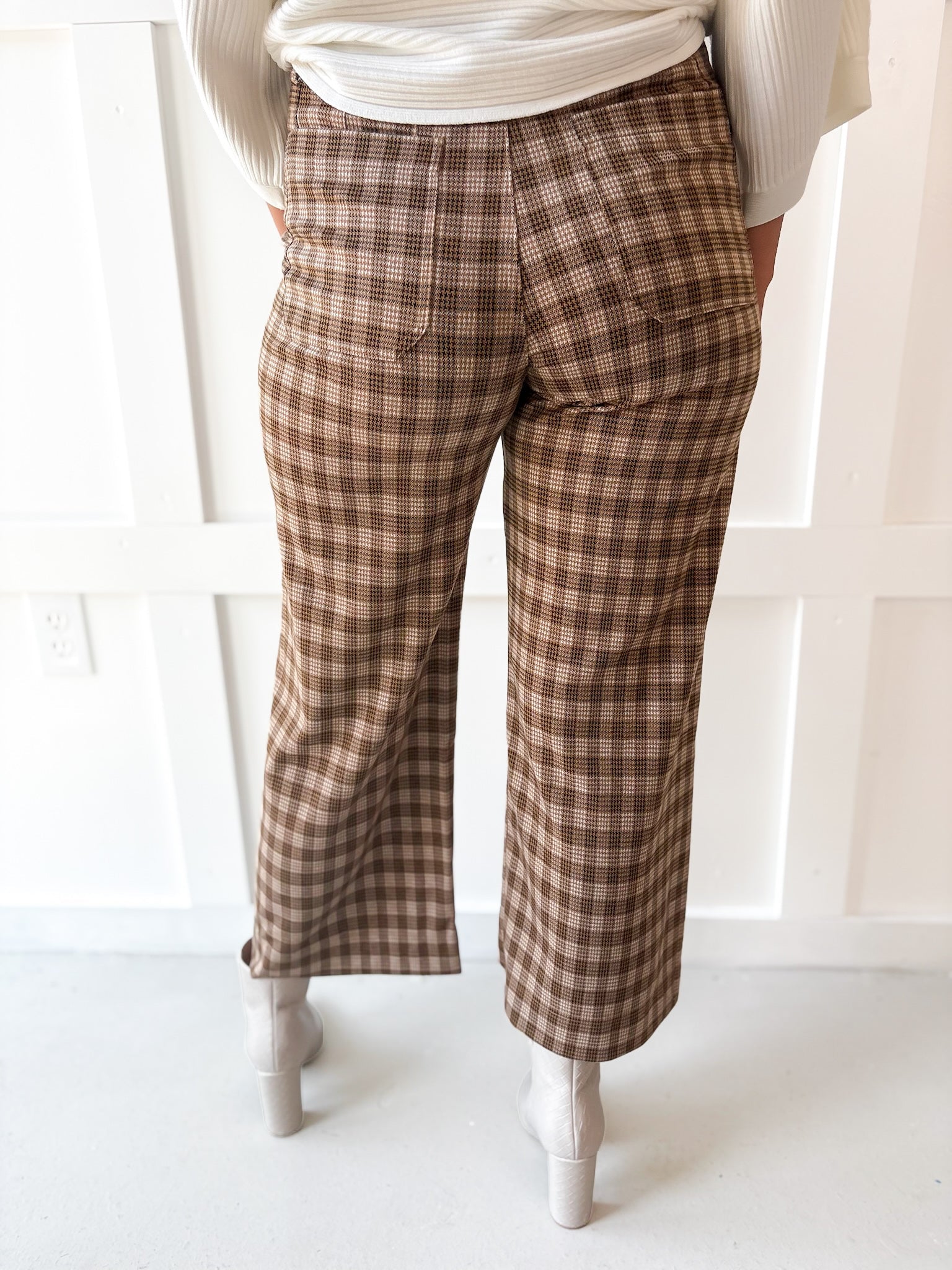 Plaid Straight Leg Pant - Golden Brown