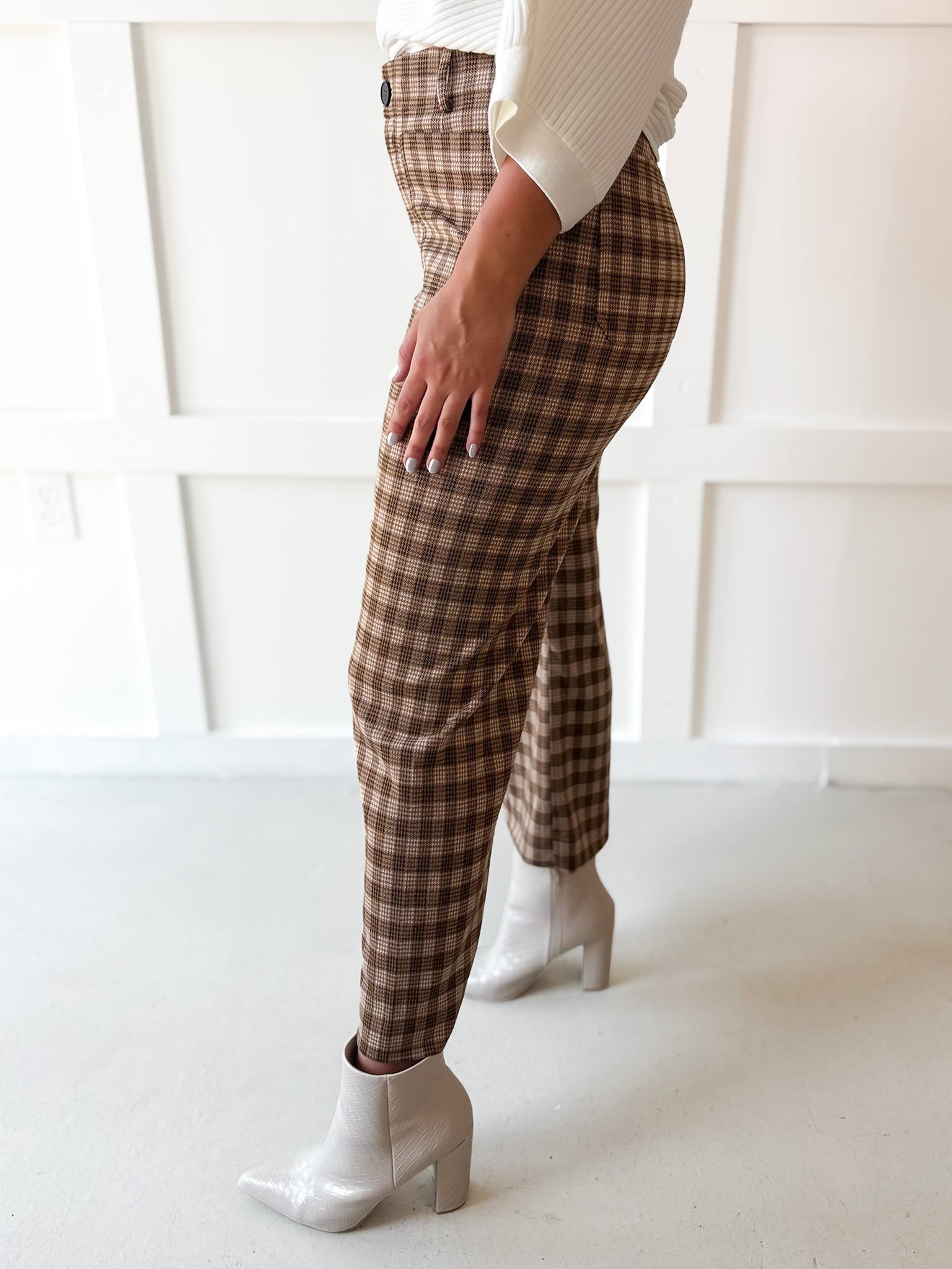 Plaid Straight Leg Pant - Golden Brown