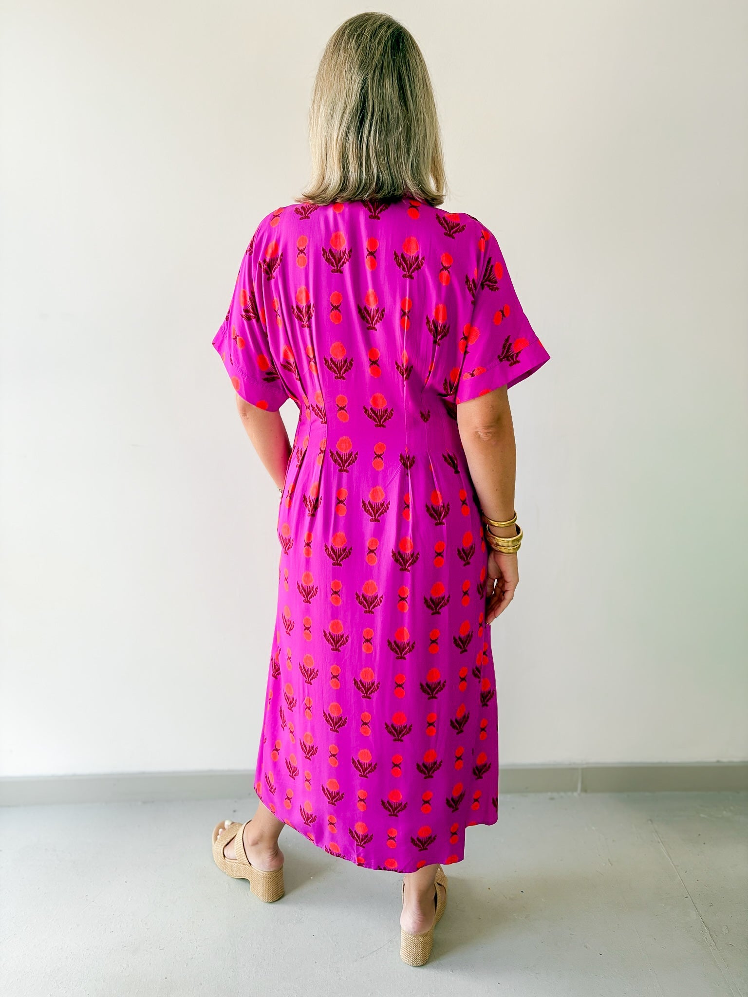 Pleat Detail Floral Midi Dress