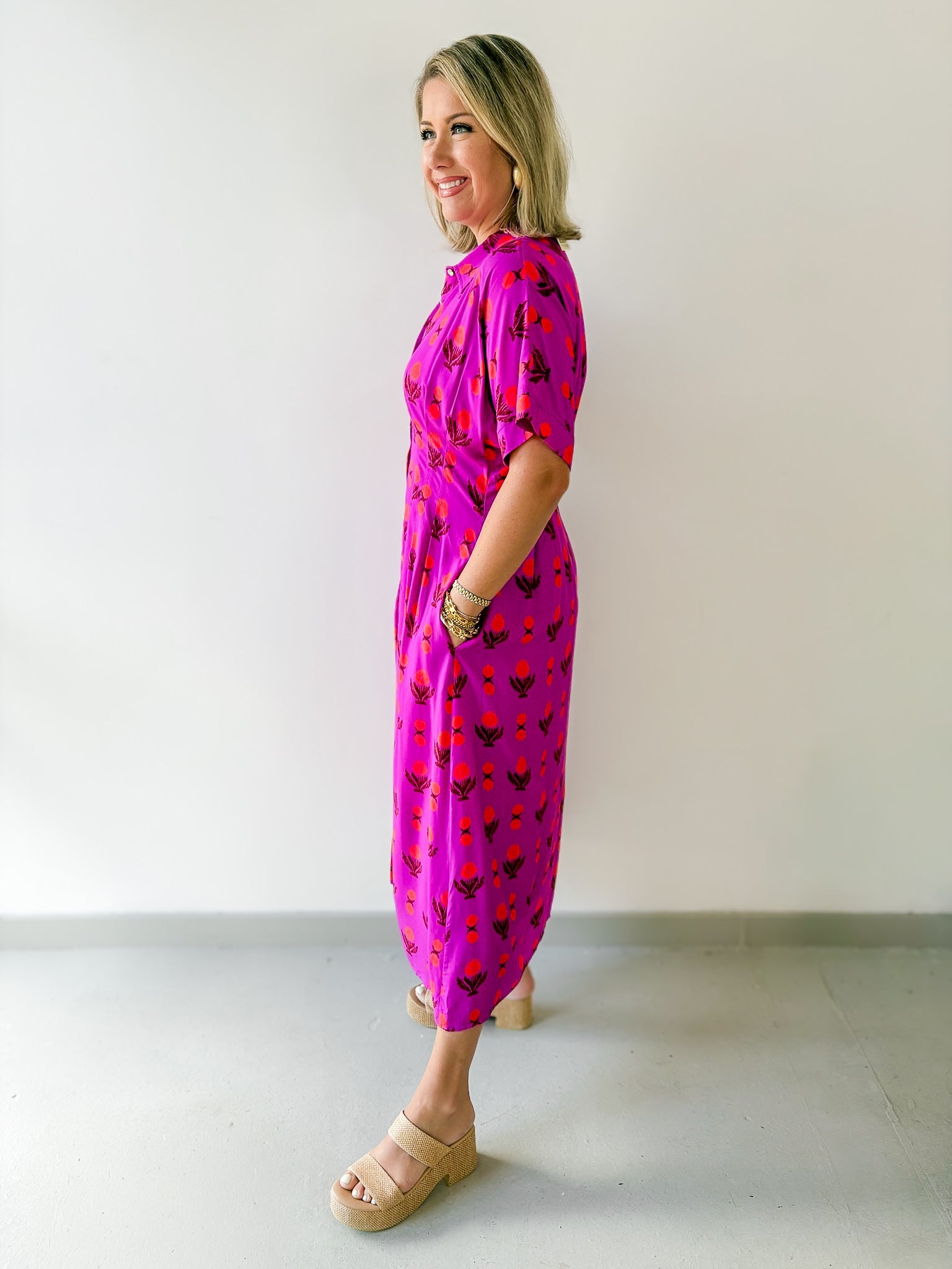Pleat Detail Floral Midi Dress