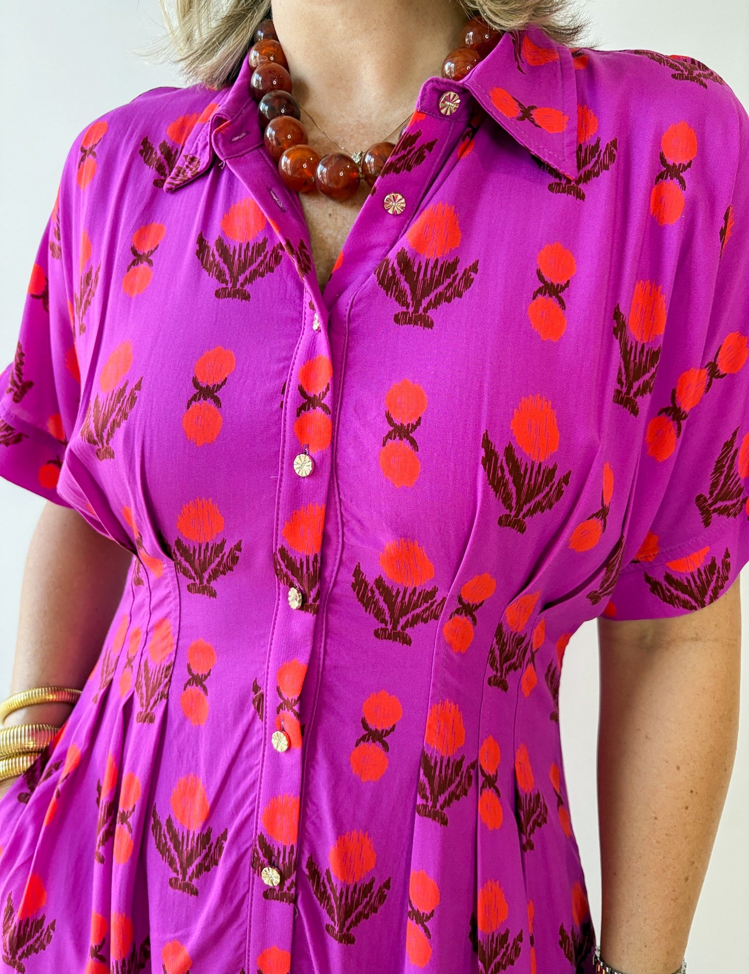 Pleat Detail Floral Midi Dress