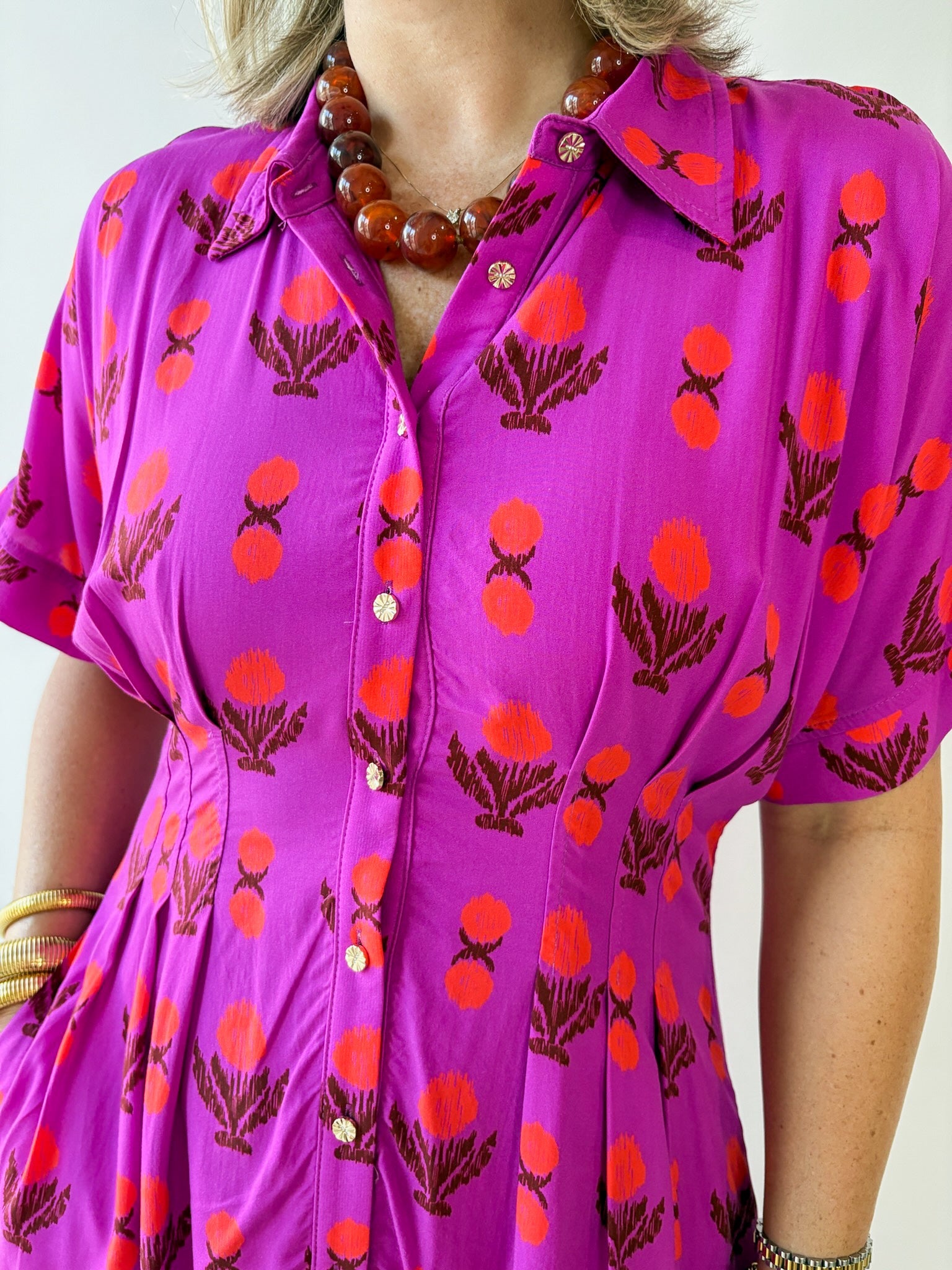 Pleat Detail Floral Midi Dress